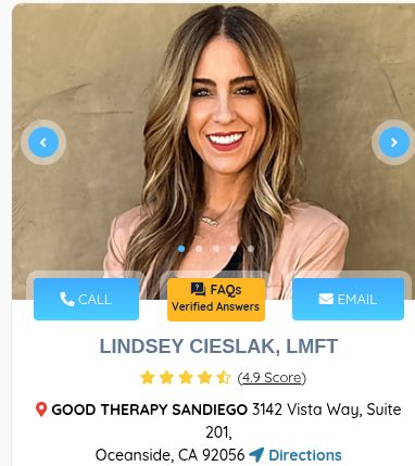 Lindsey Cieslak, LMFT, listed among Three Best Rated's top three marriage counselors in Oceanside, California.